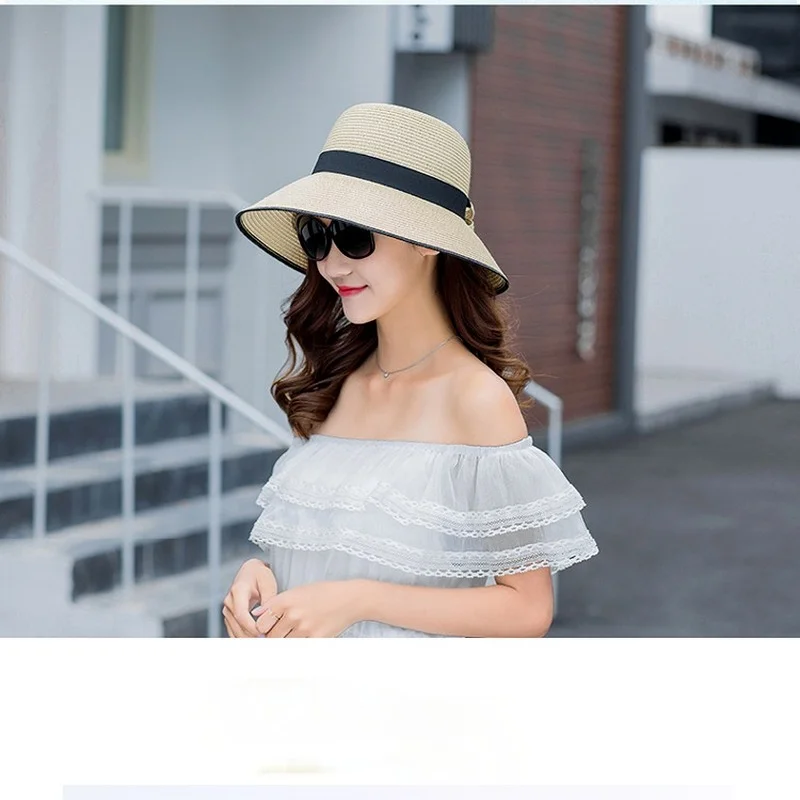 Straw Visor Hat Women Summer Sun Shade Hats Sunscreen Sun Protection Foldable Female Seaside Beach Cap Casual Outdoor Caps