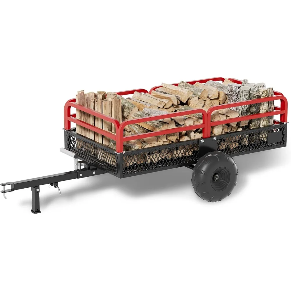 

Steel Dump Cart ATV Trailer, 1500 lbs 15 Cubic Feet Garden Utility Trailer W/Support Removable Sides, Hand Pull or Foot