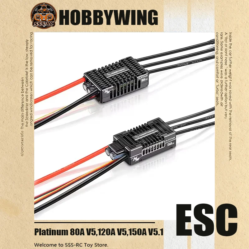 Hobbywing Platinum 80a V5, 120a V5, 150a V5.1- 3-8s Lipo Brushless ESC pour modèles d'avions télécommandés RC, hélicoptères à voilure fixe