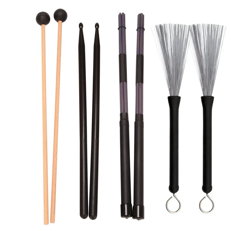 ABVE-Drum Sticks Set Include Nylon Drum Sticks,Retractable Drum Wire Brushes Rods Drum Stick With Portable Bag