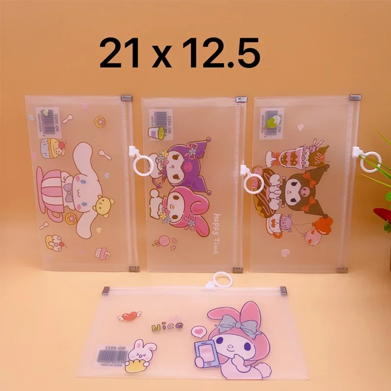 

Sanrio 12/24pcs Kuromi A6 File Bag Transparent Large-capacity Snaptest Paper Storage Bag Information Bag Student Stationery