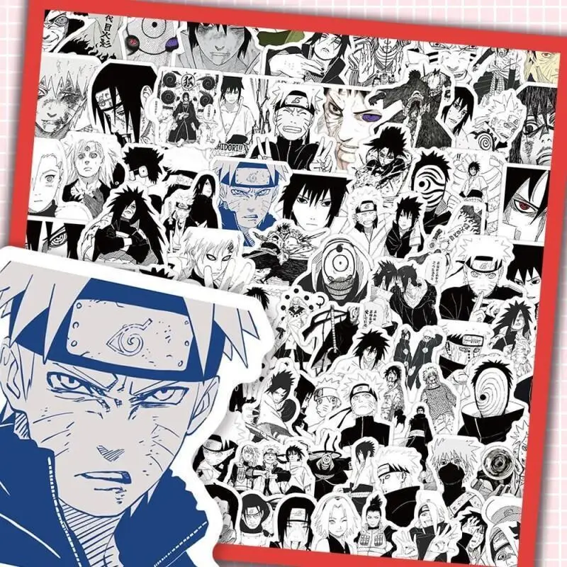 Naruto Anime Sticker 500Pcs Black White Sasuke Madara Itachi Naruto Sharingan Rinnegan Diy Sticker for Scrapbook Notebook Kawaii