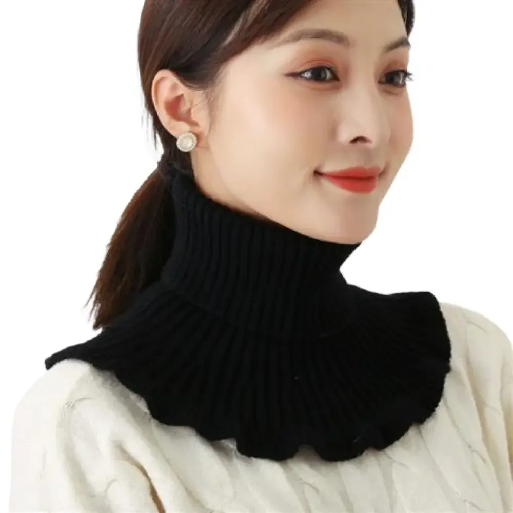 Fashion Women Warm Knitted Fake Collar Windproof With Wooden Ears Black White Neck Warmer Winter Detachable  False Neck Scarf