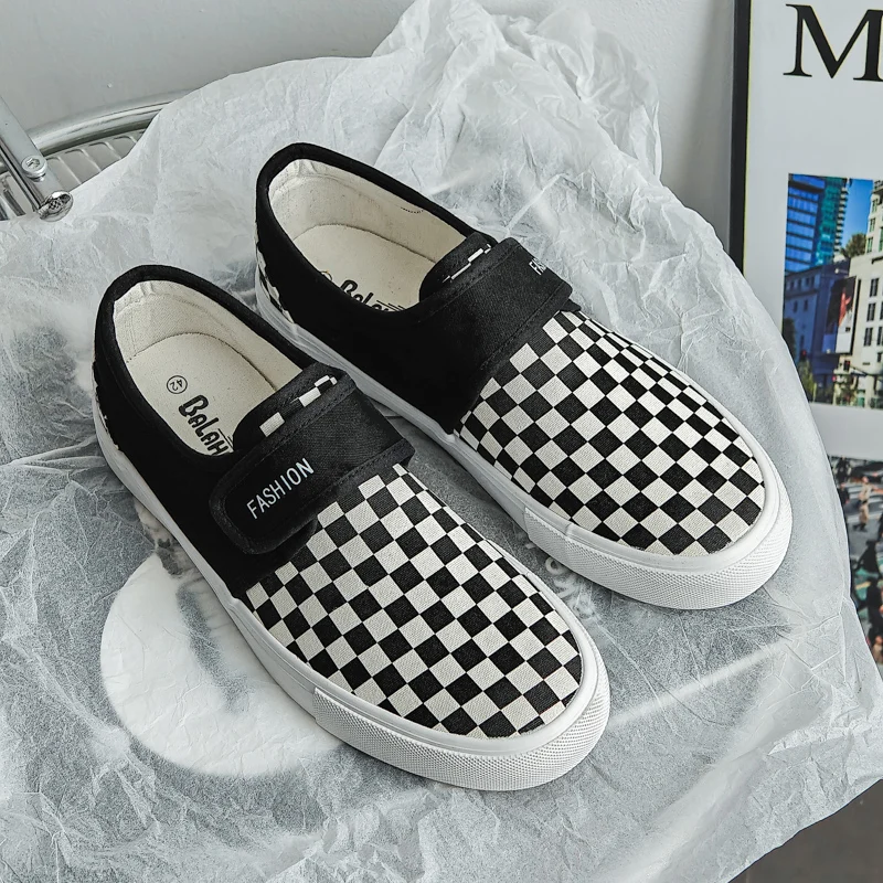

HKDQ классические клетчатые кроссовки унисекс парусиновые кроссовки мужские на липучке уличная мужская повседневная обувь удобные дышащие женские лоферы