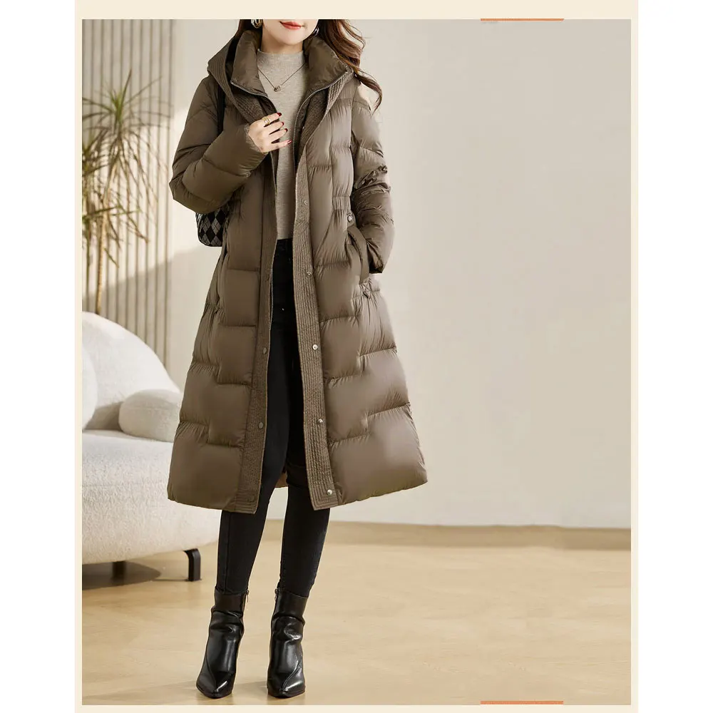 

2025 Women Winter Coat Long Sleeve 90 White Duck Down Coat Hooded Warm Long Jacket Women Down Jacket Coat Casaco Feminino