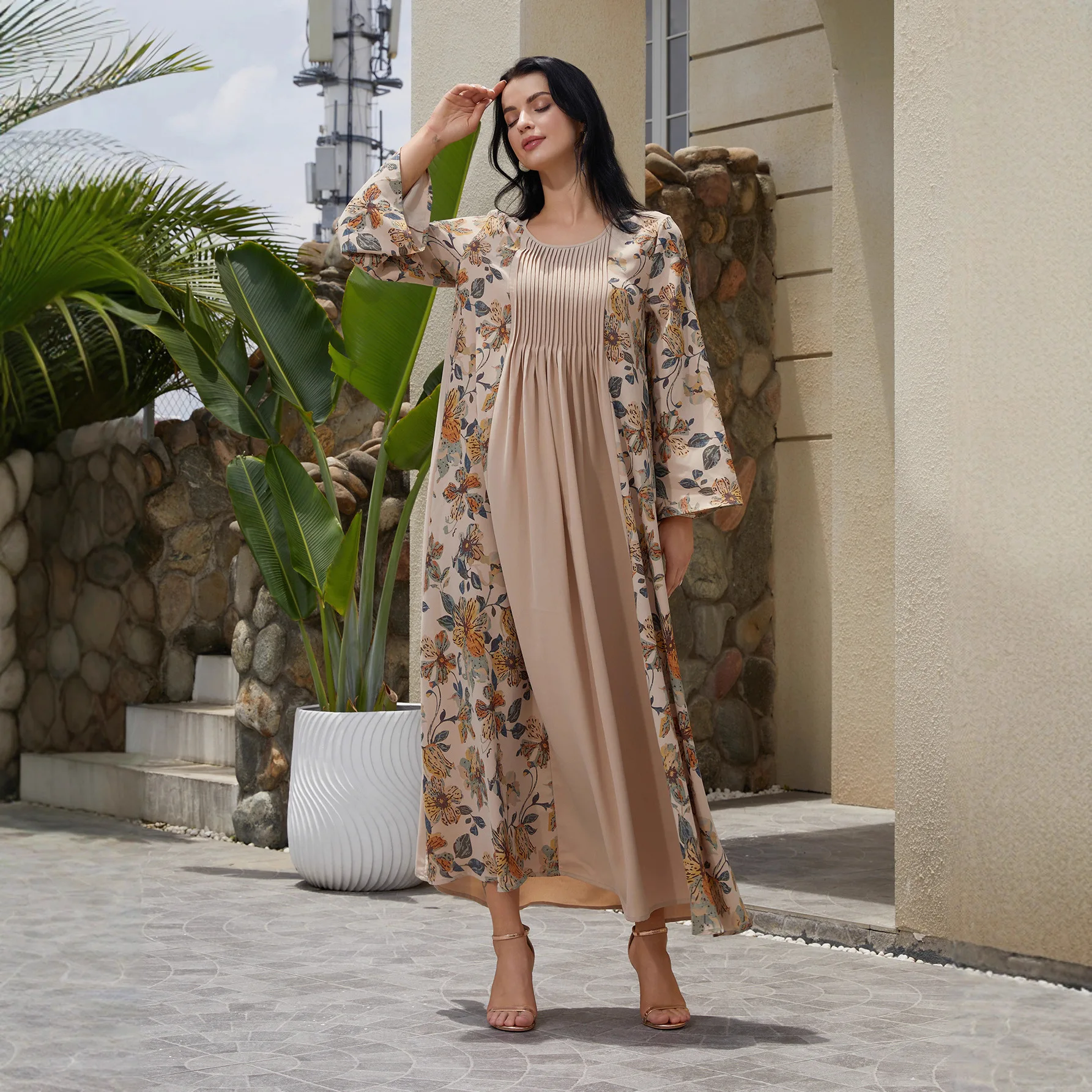 Newest Elegant Summer Maxi Dress Wholesale Muslim Abaya Robes for Women Dubai Fashion Printed Dresses