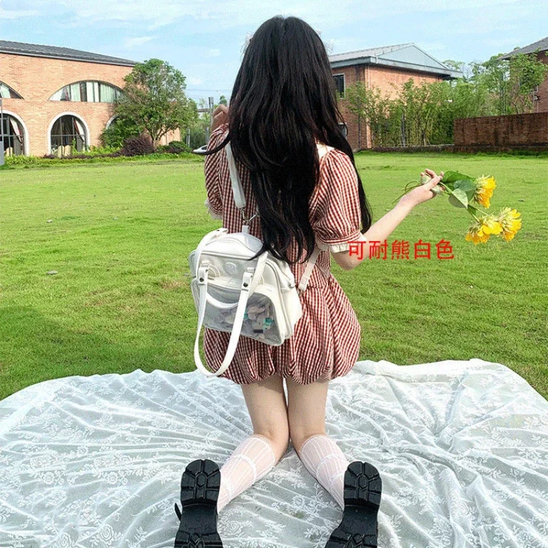 اليابانية Preppy نمط Kawaii مربع بولي Tote حمل حقيبة كتف مدرسة ركاب JK فتاة موحدة شفافة حقيبة كروسبودي حقيبة يد المرأة