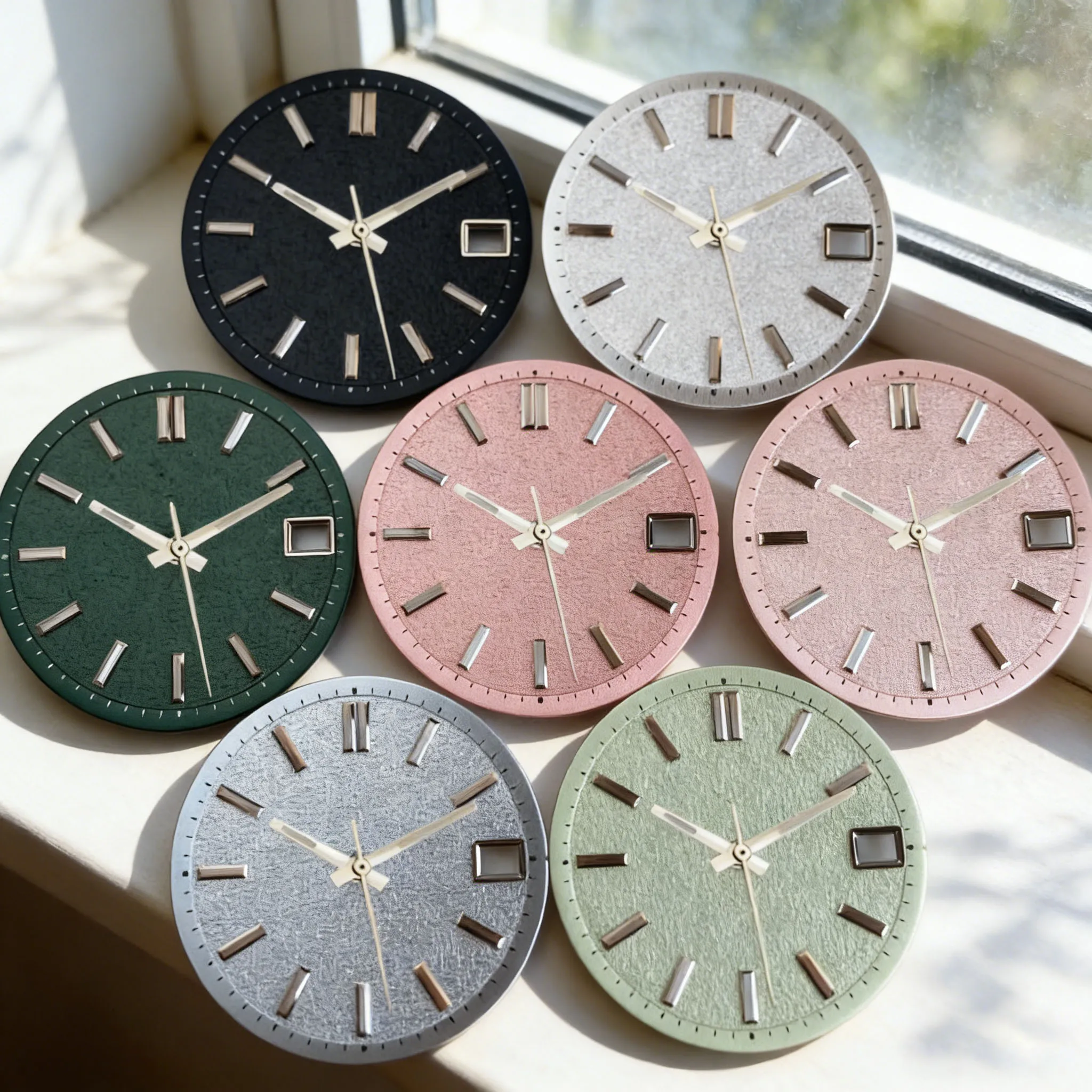 Multicolored 29.5mm Watch Dial Face With Date Window Silver Hands Fit For NH35 NH36 NH38 Automatic Movement Watch Parts