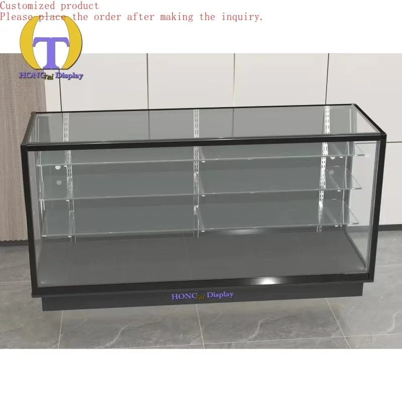 

Custom.Retail Wholesale Aluminum Glass Cabinet Shopping Mall Retail Store Led Strip Light Glass Counter Display for Smoke Shop