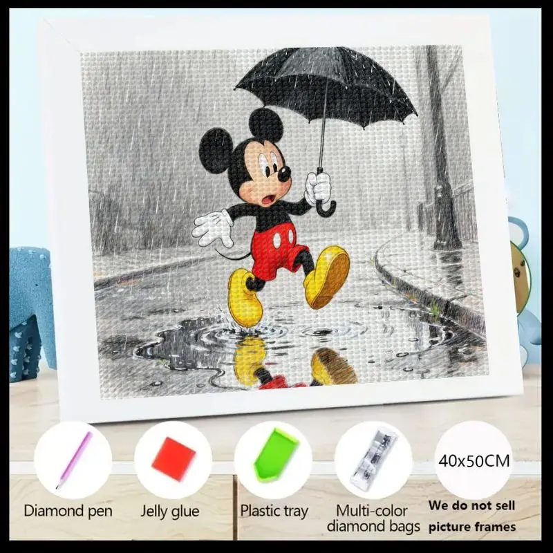 

1 шт. 5D DIY Полный дрель Набор для алмазной живописи, милый мультяшный Микки Маус, ходящий в дожде с зонтиком, яркий цвет, всплеск на Gra