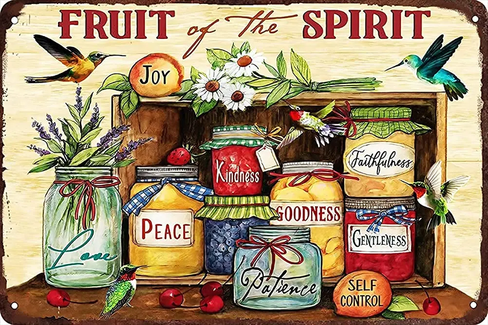 Krouterebs Fruit of The Spirit Peace Kindness Decor Poster No Frame Metal Tin Sign Hanging Retro Plaque Kitchen Poster Cafe Bar