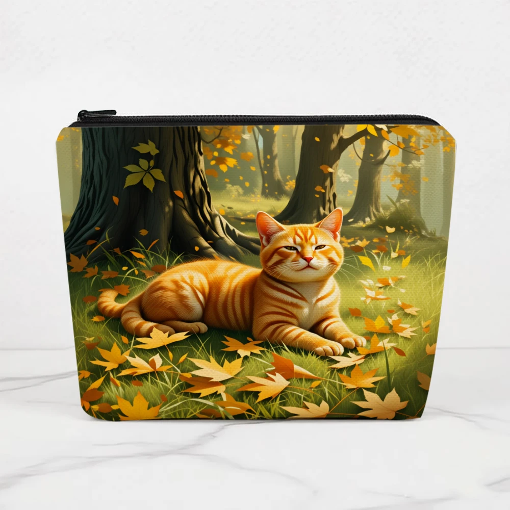 Orange Cat In Autumn Forest Makeup Bags for Girls Cosmetic Pouch Toiletry Bag Pencil Case Travel Storage