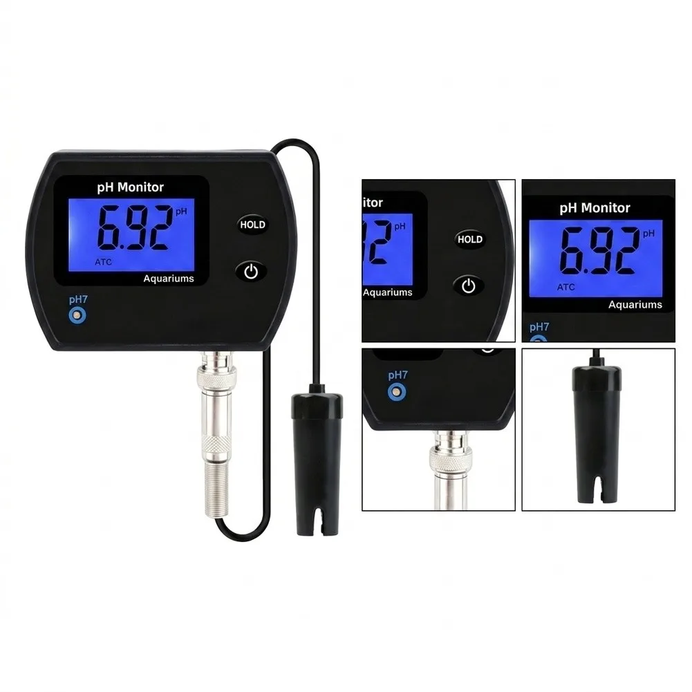 pH Meter with Temperature Sensor for Aquarium Care with BNC Interface Replaceable Probe and Calibration Supplies