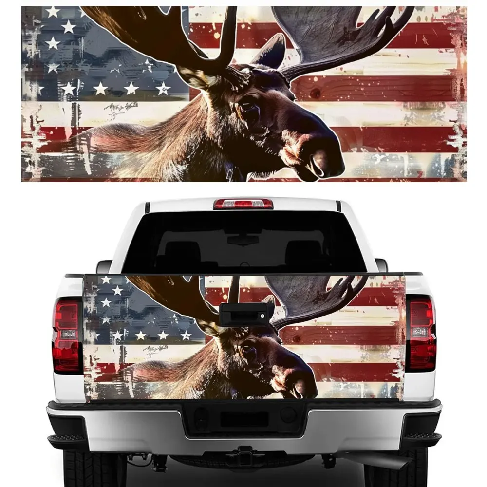 Deer and American Flag Car Tail Trunk Protect Vinly Decal Auto Accessories DIY Hood Decoration Sticker for Off-road Pickup