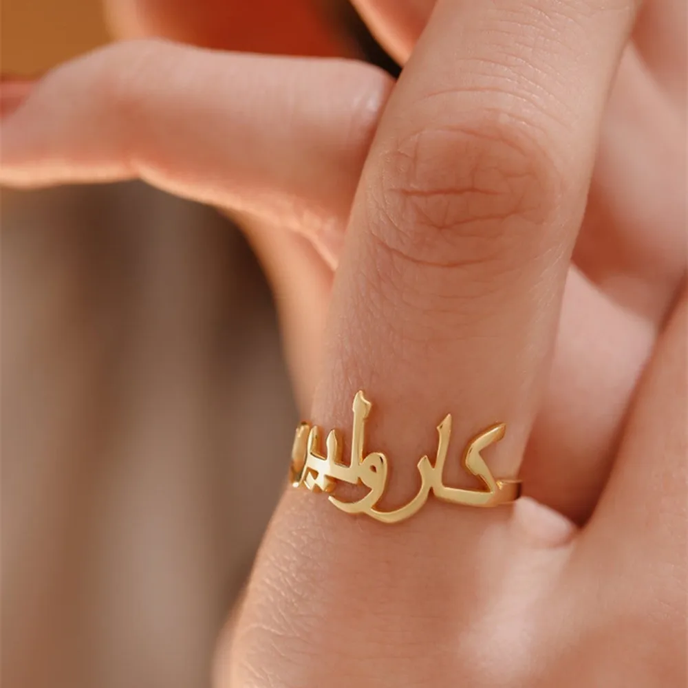 Custom Arabic Name Ring Handmade Arabic Calligraphy Jewelry Personalized Arabic Letter Ring Stainless Steel Anillos Mothers Gift