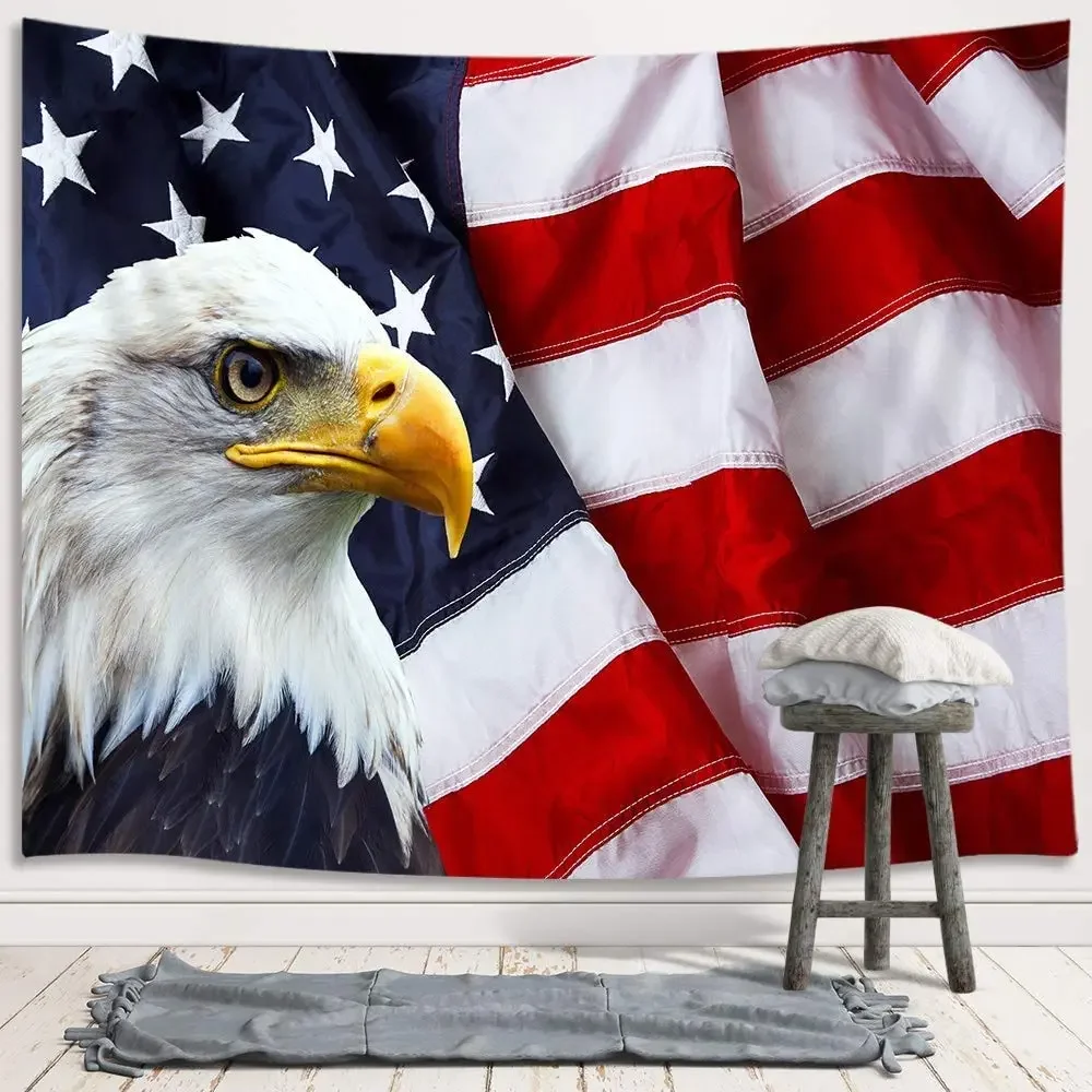American Flag Tapestry USA Bald Eagle Stars and Stripes Wall Hanging for Bedroom Independence College Dorm Home
