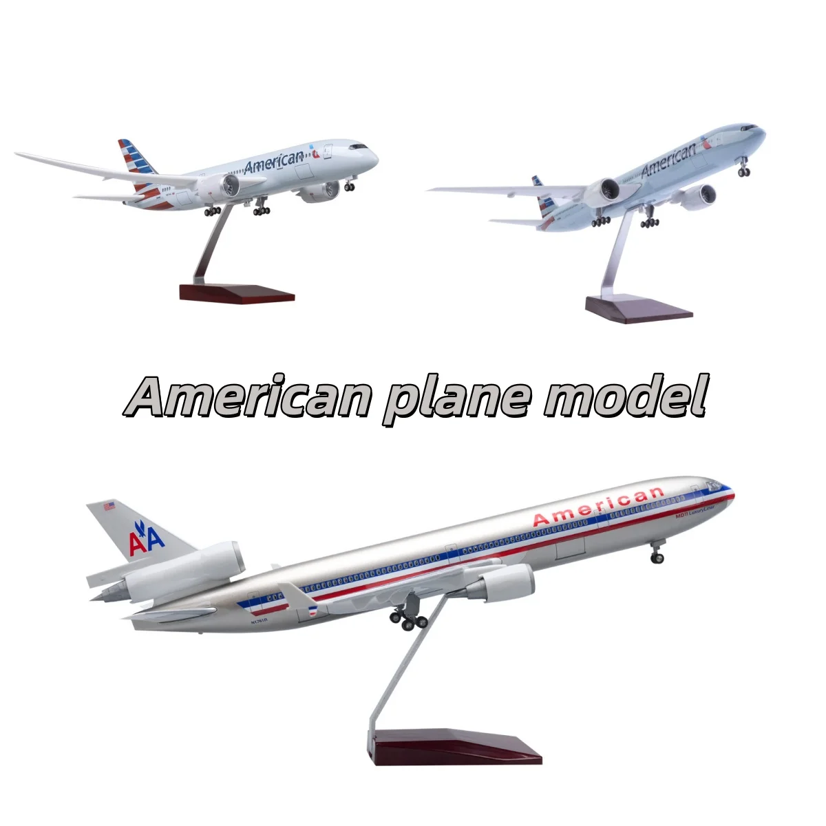 47cm Resin Model Plane B777 B787 MD-11 American Airways Diecast Airplanes With Stable Stand For Enthusiast Collection Display