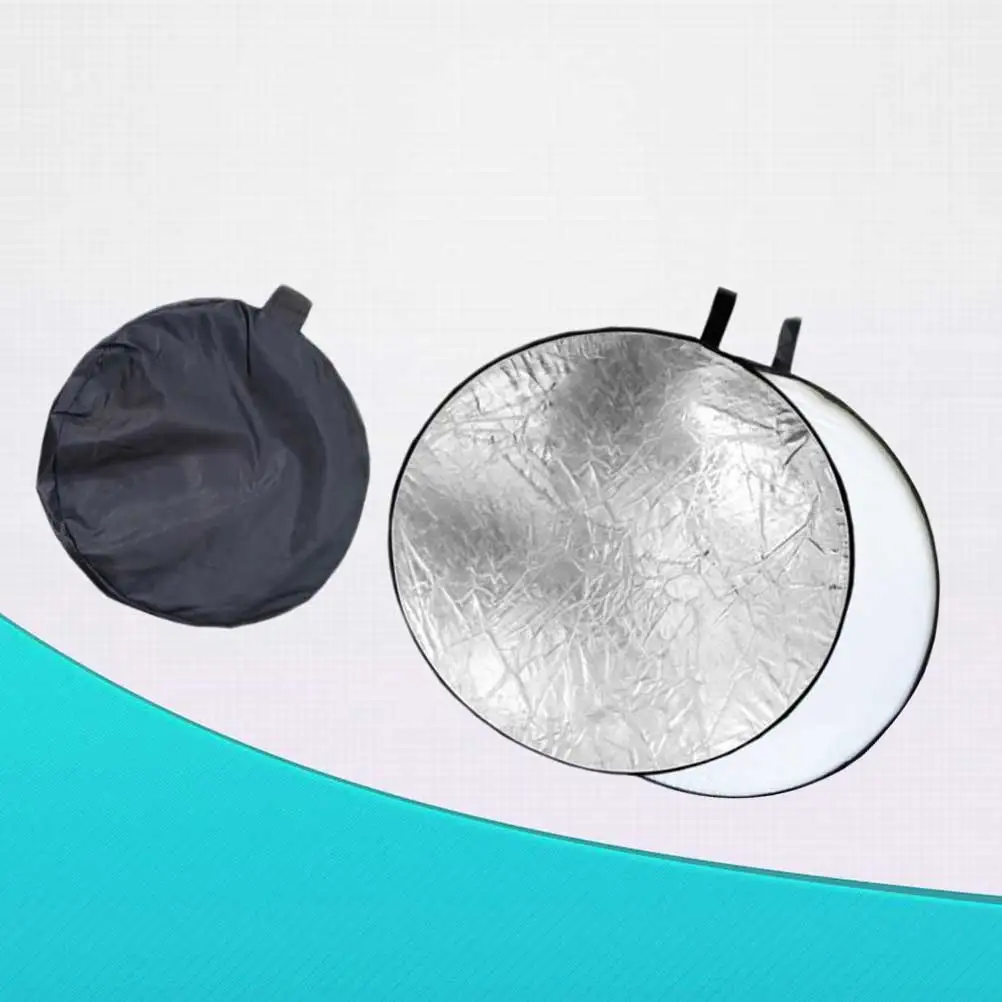 

80Cm 2-In-1 Round Light Reflector Portable Foldable Photography Reflector Silver Light No Flash Durable Steel Frame