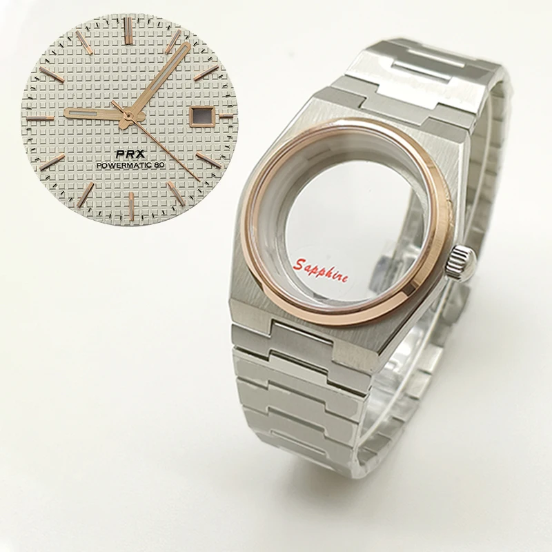 

40mm Rose Gold PRX Super Player Watch Case Sapphire Glass For NH35 NH36 NH38 7S26 4R Movement Multi-Color Dial Hands Refit Parts
