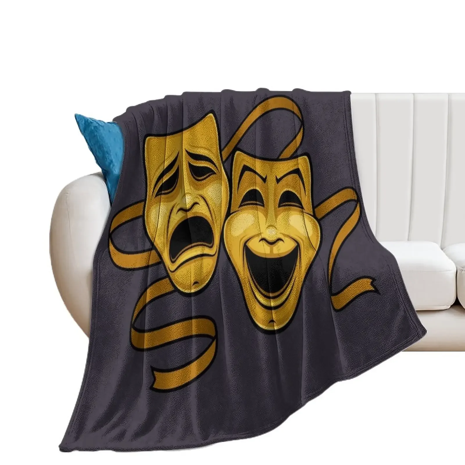 Gold Comedy And Tragedy Theater Masks Throw Blanket Winter beds Blankets For Bed Blankets