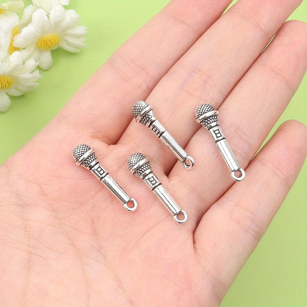 4/11/22pcs Silver Microphone Shaped Pendant, Used for DIY Bracelets, Necklaces,anklets,mobile Phone Chain Decorative Accessories