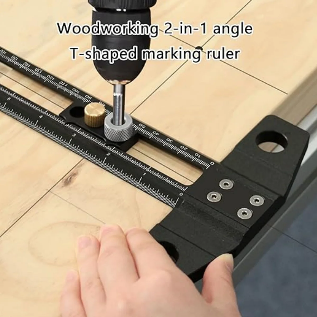 Jig Dowelling Multifungsi dengan Selongsong Bor, Penggaris Pencetak Posisi Pengeboran 2 In 1 Kotak Penanda Dapat Disesuaikan