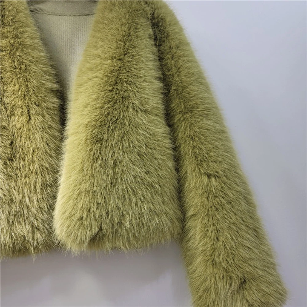 GALCAUR الأخضر تقسم الفراء أساسيات سترة الإناث الخامس الرقبة طويلة الأكمام فضفاضة الكورية سترات نسائية غير رسمية الخريف نمط موضة جديدة