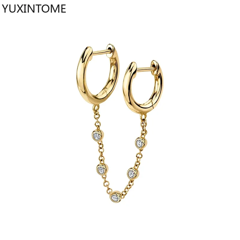Women's 925 Silver Crystal Chain Tassel Dangle Earrings