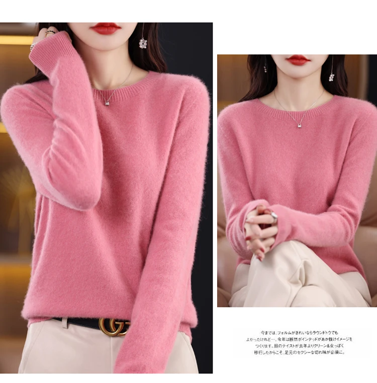 2026 New Cashmere Basic Top Long Sleeve Women O-Neck Knitted Sweater 100% Pure Merino Wool Pullover Clothing Knitwear Traf