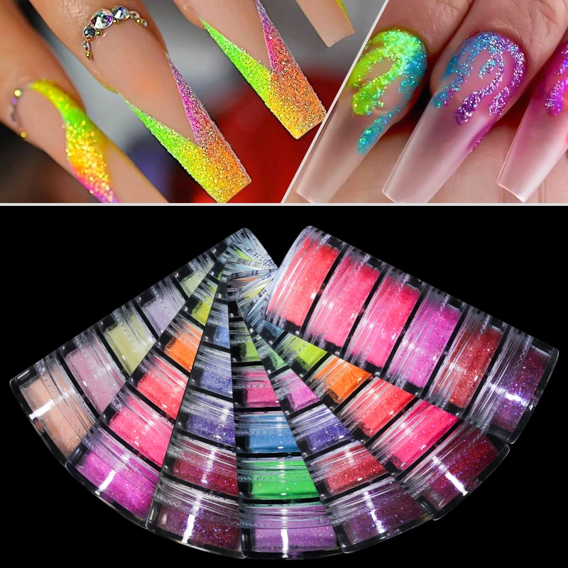 6 Colors/set Sugar Nail Glitter Shining Colorful Powder Candy Coat White Black Pigment Dust Nails Art Decorations DIY Supplies