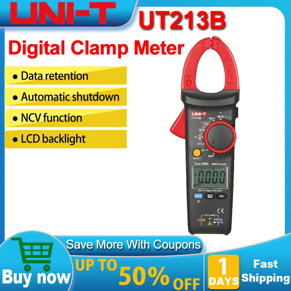 UNI-T UT213B 400A Digital Clamp Meters Voltage Resistance Capacitance Multimeter Temperature Auto Range multimetro Diode trueRMS