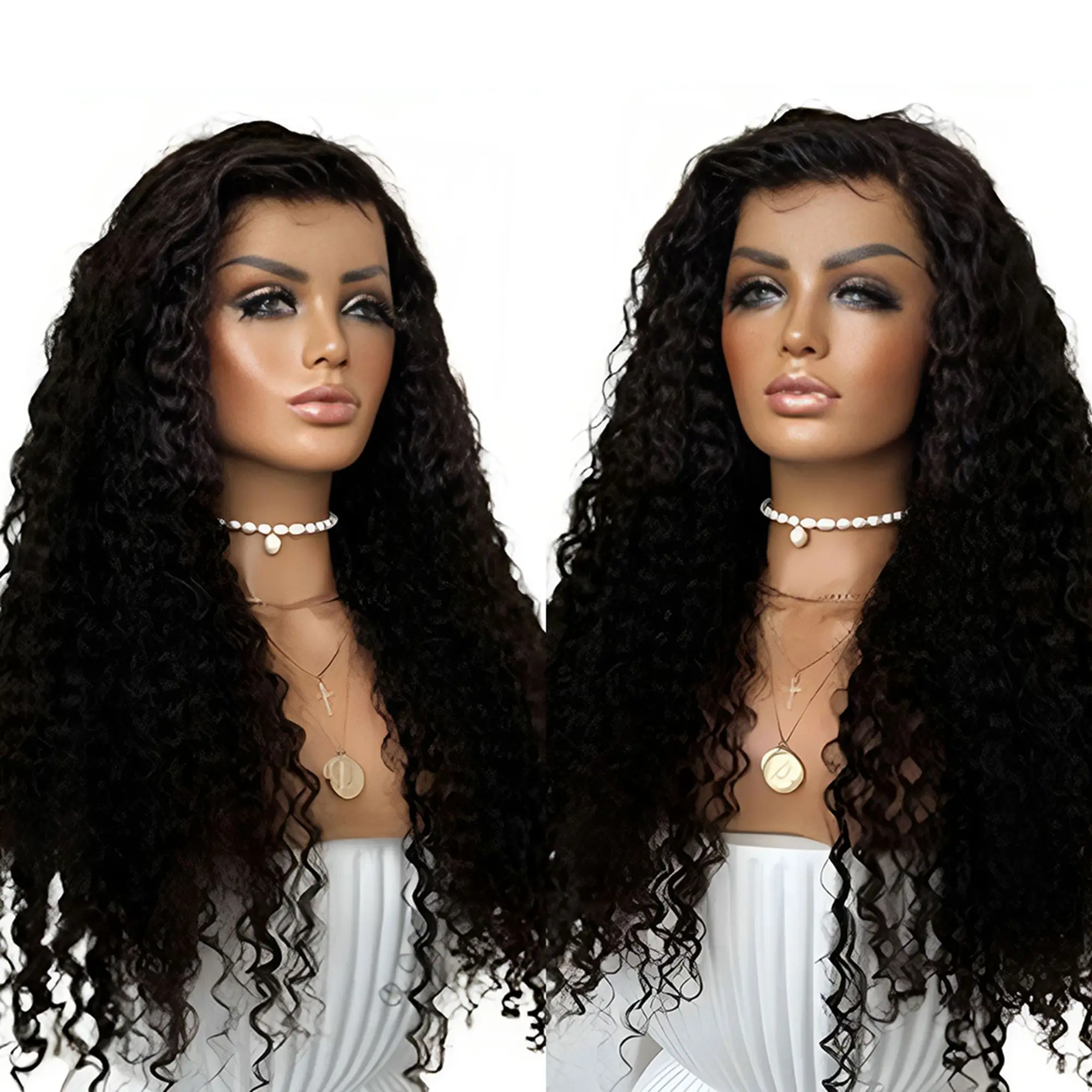 Black Long Synthetic Wig Deep Curly Lace Front Wig Natural Hairline Party Cosplay Wig  Synthetic Wigs for Black Women