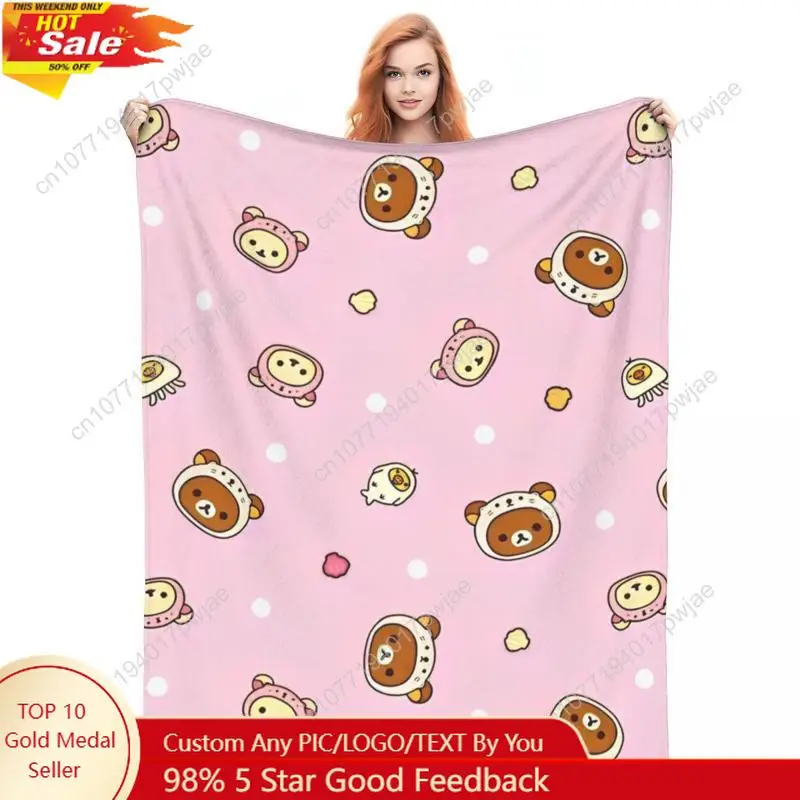 

Rilakkuma Cartoon Flannel Blanket Super Warm Throw Blanket for Couch Chair Decorative Print Bedspread Sofa Bed Cover