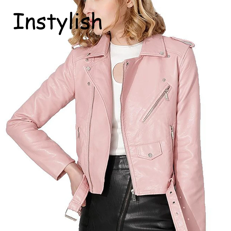 Women Moto Biker Zipper Jacket Autumn Winter PU Leather Lapel Jackets Casual Street Faux Leather Crop Coat Vintage Cool Outwear