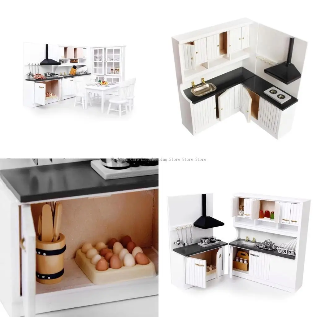 

Kitchen Cabinet Figure Model Realistic Vintage Life Scene Doll House Pretend Game Furnishings for Kitchen