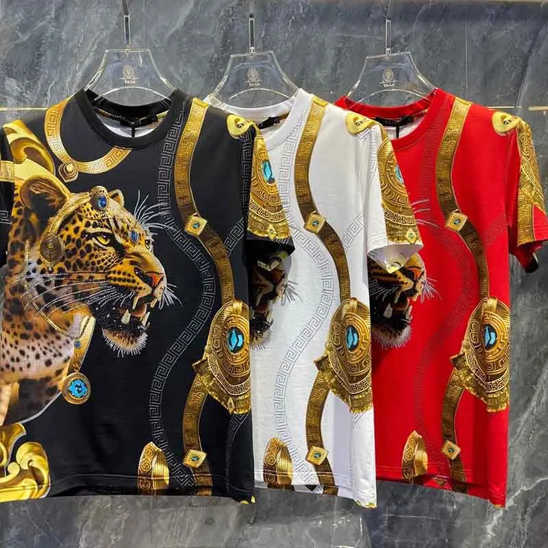 2024 Summer New European Men's Tiger Head T-Shirt Quality Casual Sports Short Sleeve T-Shirt