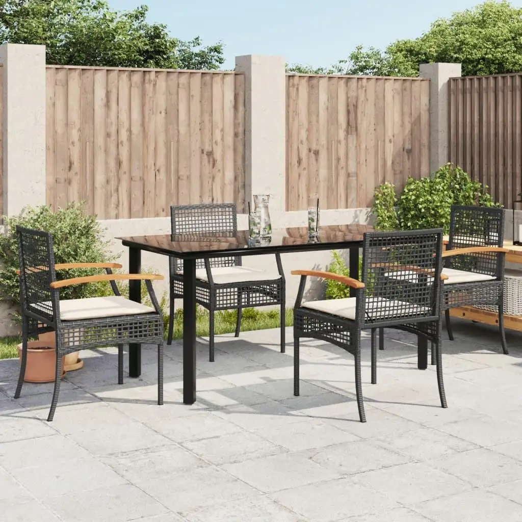 5-Piece Black Poly Rattan Patio Dining Set with Cushions - Stylish Outdoor Furniture