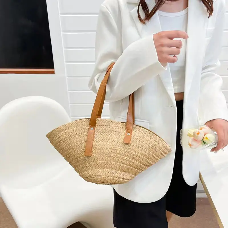 

Shell grass braided bag braided fan shape new single shoulder portable leisure holiday beach bag summer handmade women's bag