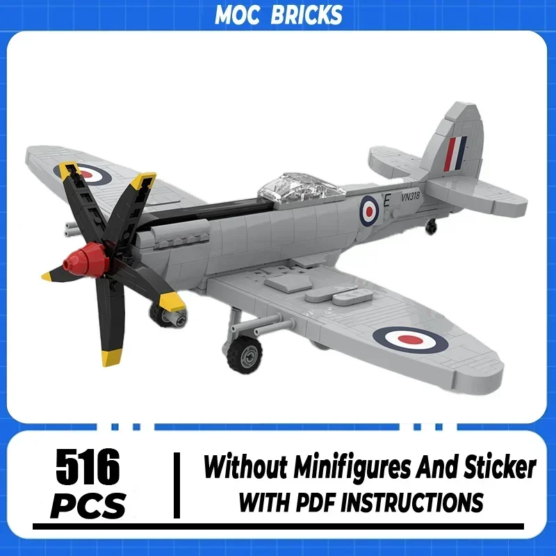 

Moc Building Blocks Military Series 1:35 Scale Spitfire F MK.24 Model Technology Aircraft Bricks DIY Assembly Fighter Toys Gifts