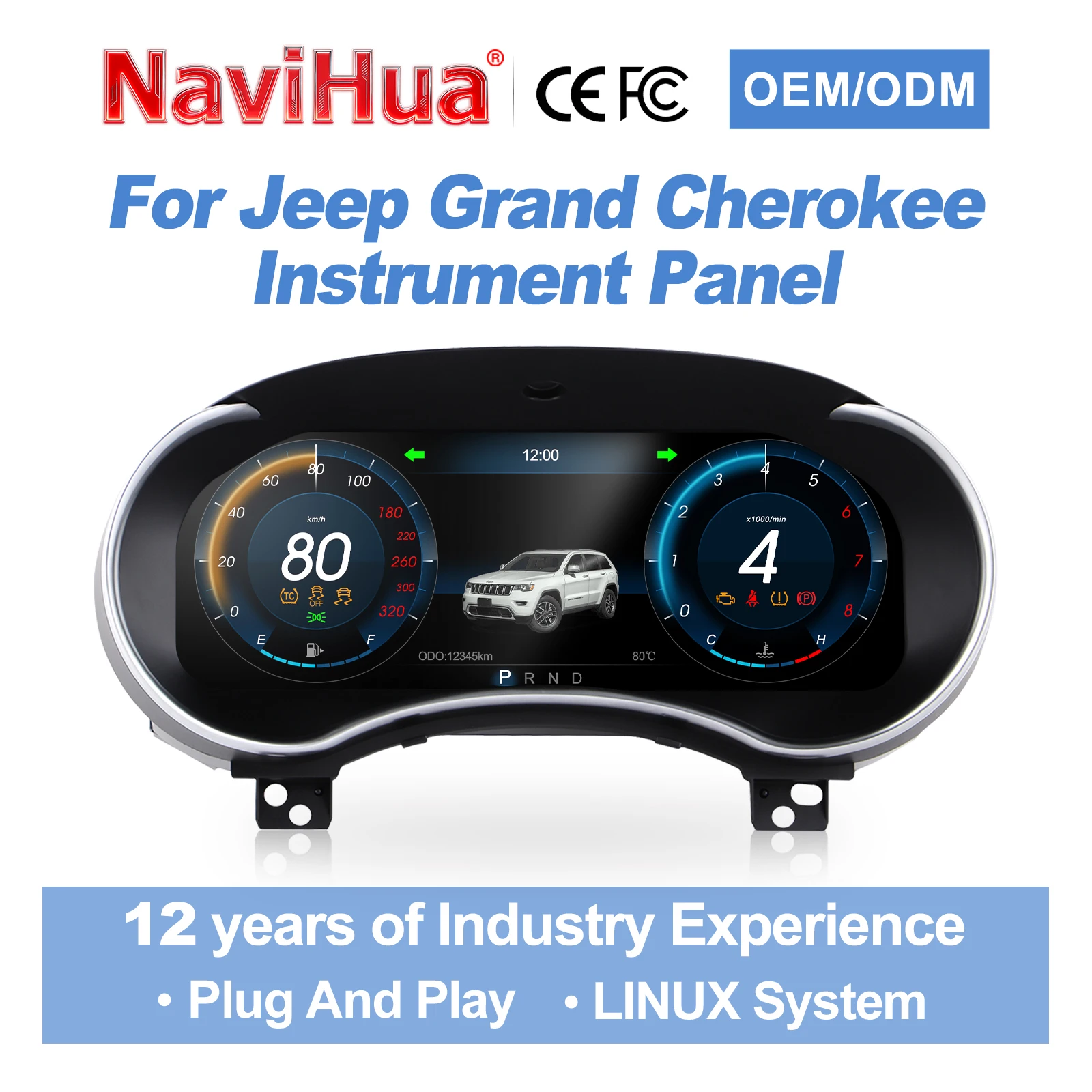 

Navihua 12.3 Digital Dashboard Lcd Instrument Cluster Car Speedometer Upgrade Auto Cluster for Jeep Grand Cherokee 2011-2013