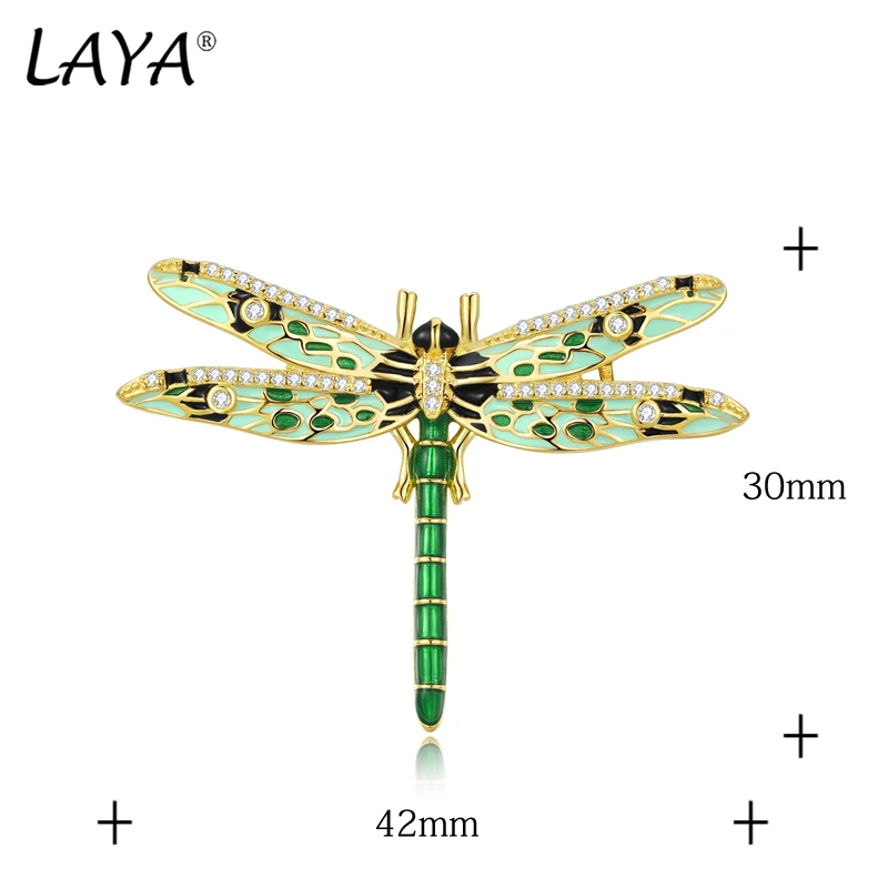 LAYA 925 Sterling Silver zwierząt unikalna konstrukcja Dragonfly broszka dla kobiet Handmade kolorowe emalia bankiet luksusowa doskonała biżuteria