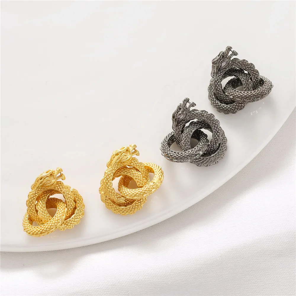 

18K Gold Color Gun Black Dragon Three-ring Coil Dragon Spacer Bead Diy Bracelet Woven Bracelet Rope String Jewelry Accessories