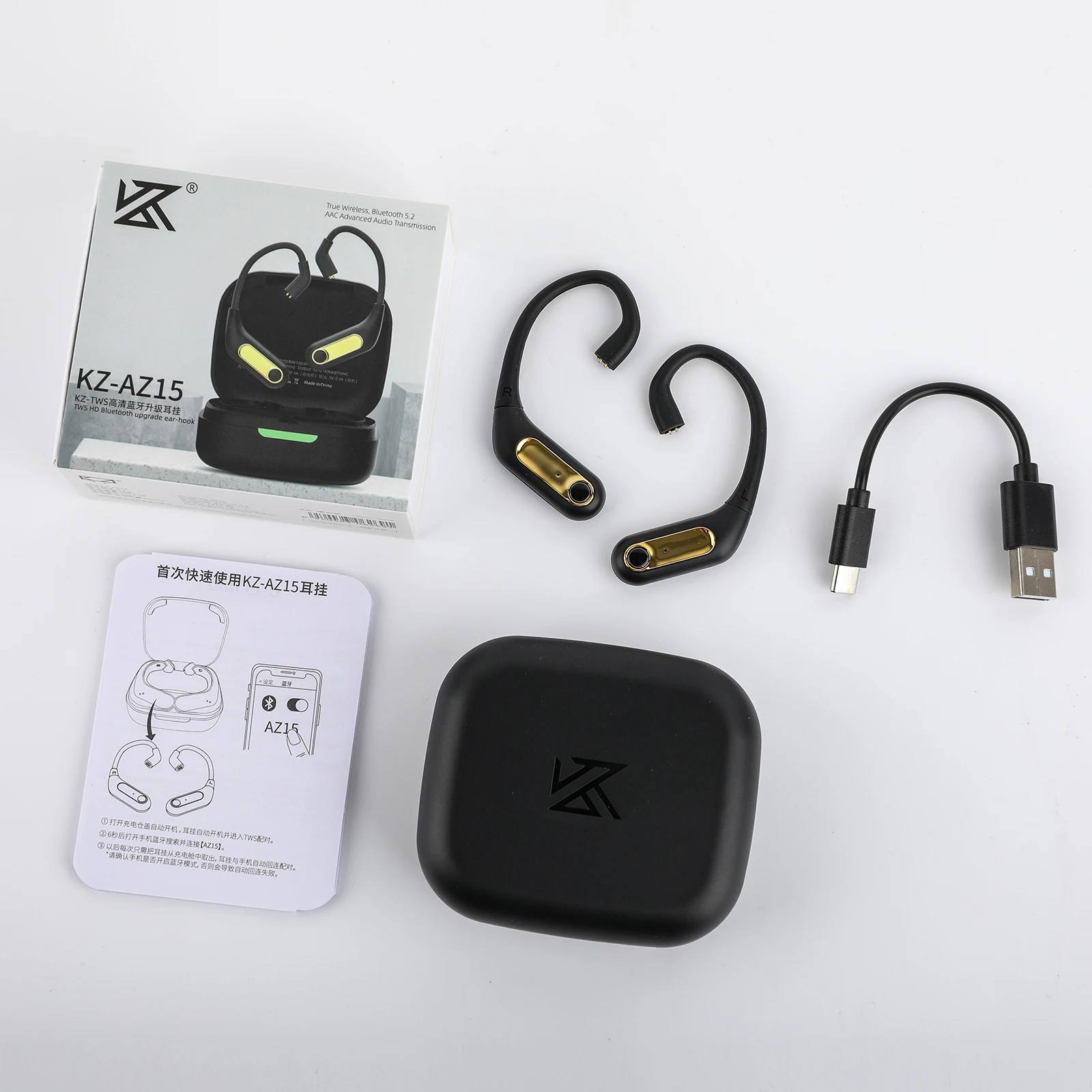 Preordine KZ AZ15 Modulo wireless QCC3046 con gancio per l'orecchio wireless 5.2 compatibile con Bluetooth con custodia di ricarica