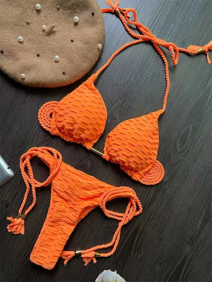 

Vzvn Sexy Solid Beach Brazil Bikinis Women Split Swimsuit Bikini 2026 New All Season Braided Rope Laced Up Bikinis 2 Piece Set