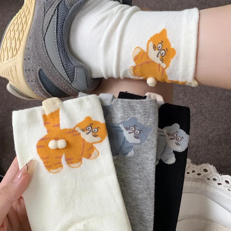 

1-5pairs Cat Butt Egg Socks Pet Print Soft Breathable Cotton Mid-Tube Socks Funny Sleep Floor Home Sock Gift for Cats Lovers