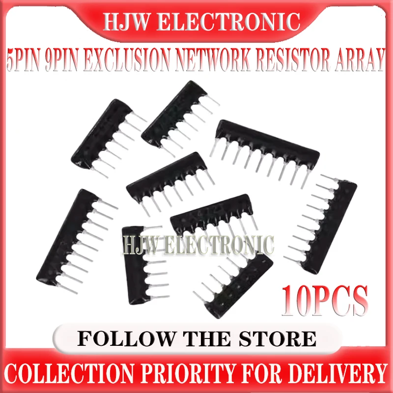 

10PCS 5Pin 9Pin Exclusion Network Resistor Array DIP 100R 220R 330R 470R 510R 680R 1K 1.2K 1.5K 2K 2.2K 3.3K 4.7K 10K 100K Ohm