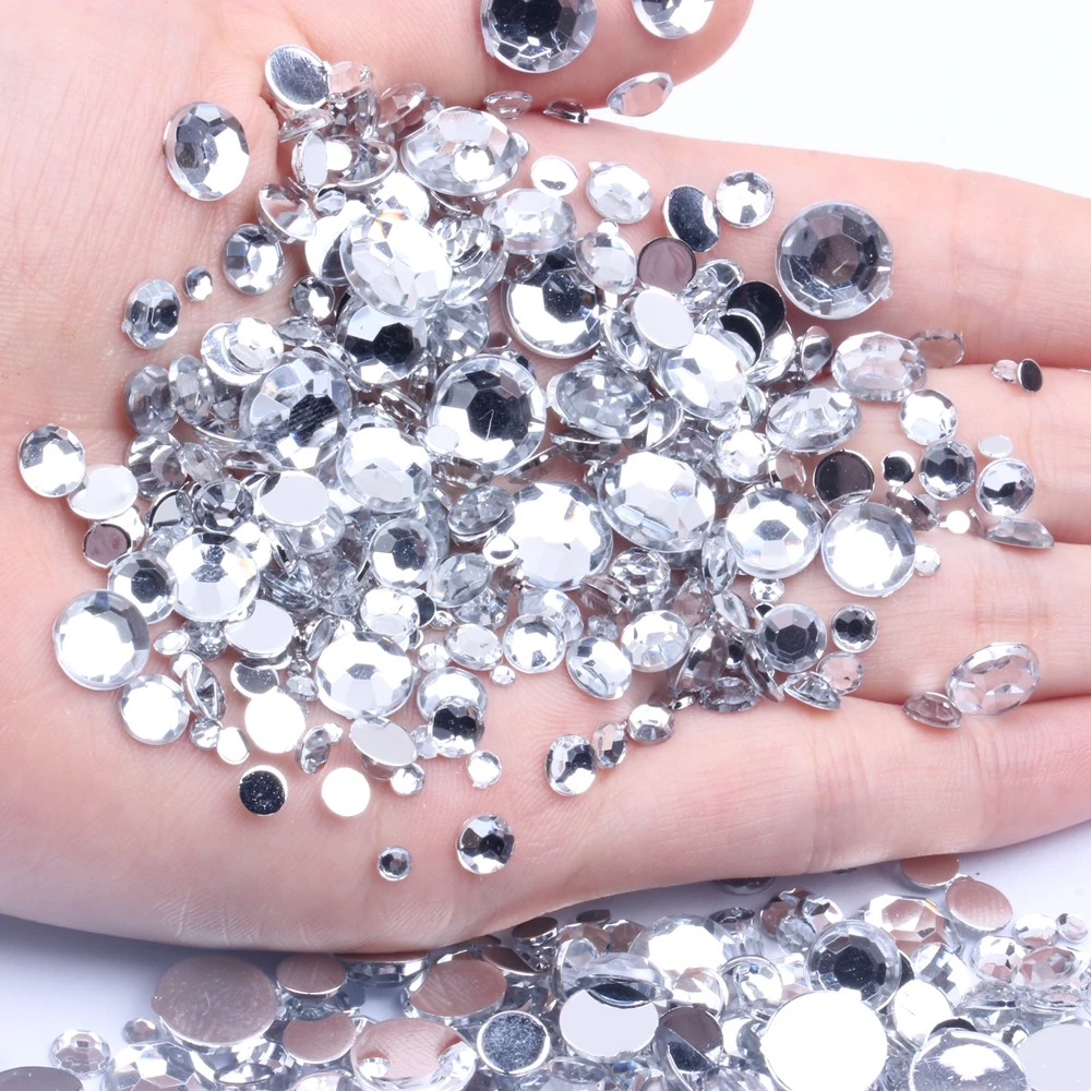 

New Crystal Color Acrylic Rhinestones Flatback Facets Round Glue On Sparkling Nail Art Decorations Clothing Decorations