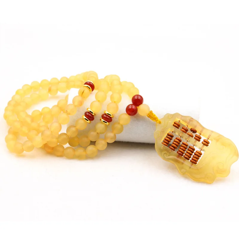 Natural Round Bead , 108 Sheep Horn Prayer Beads Bracelet