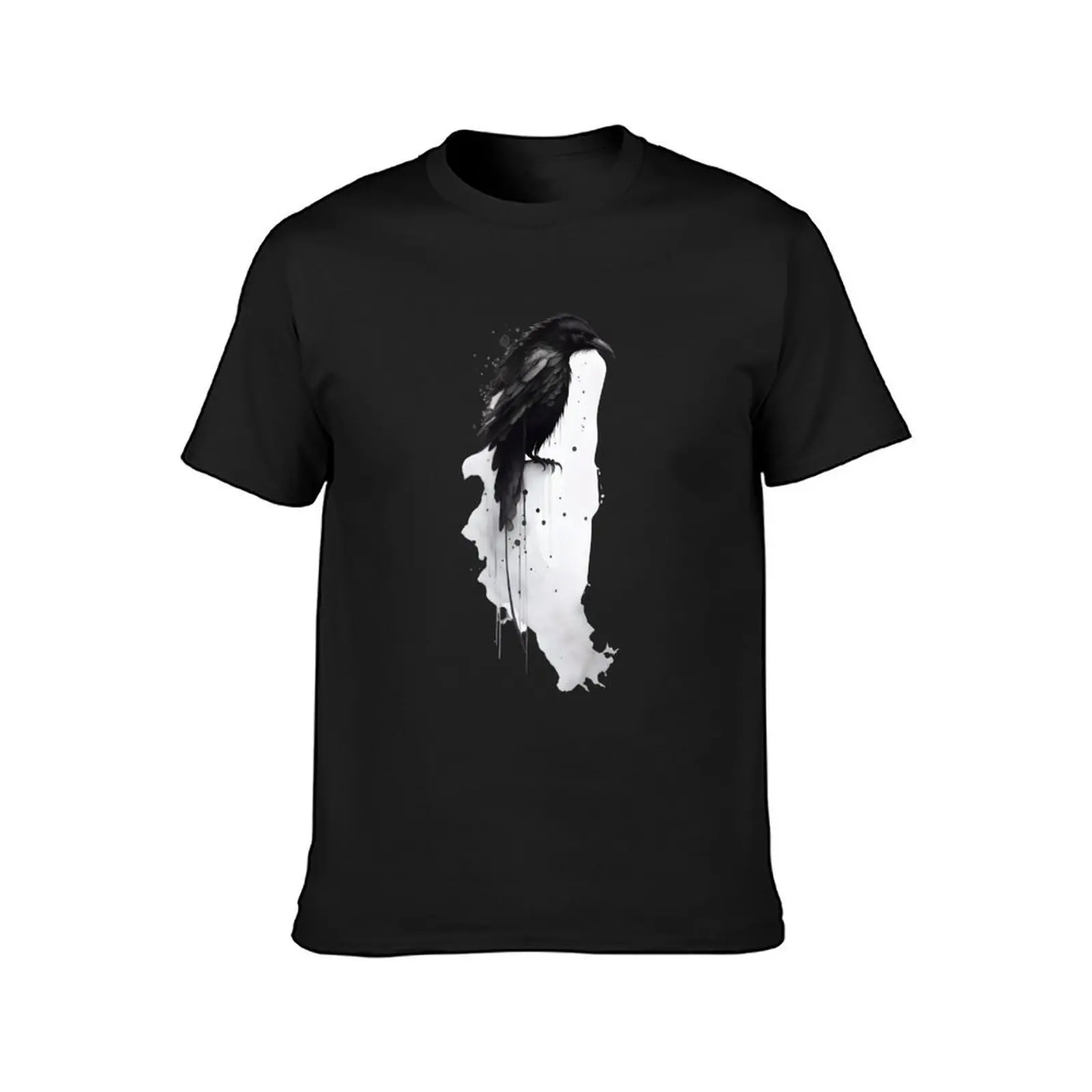 Black Crow Watercolor Painting T-Shirt aesthetic clothes korean fashion mens t shirts