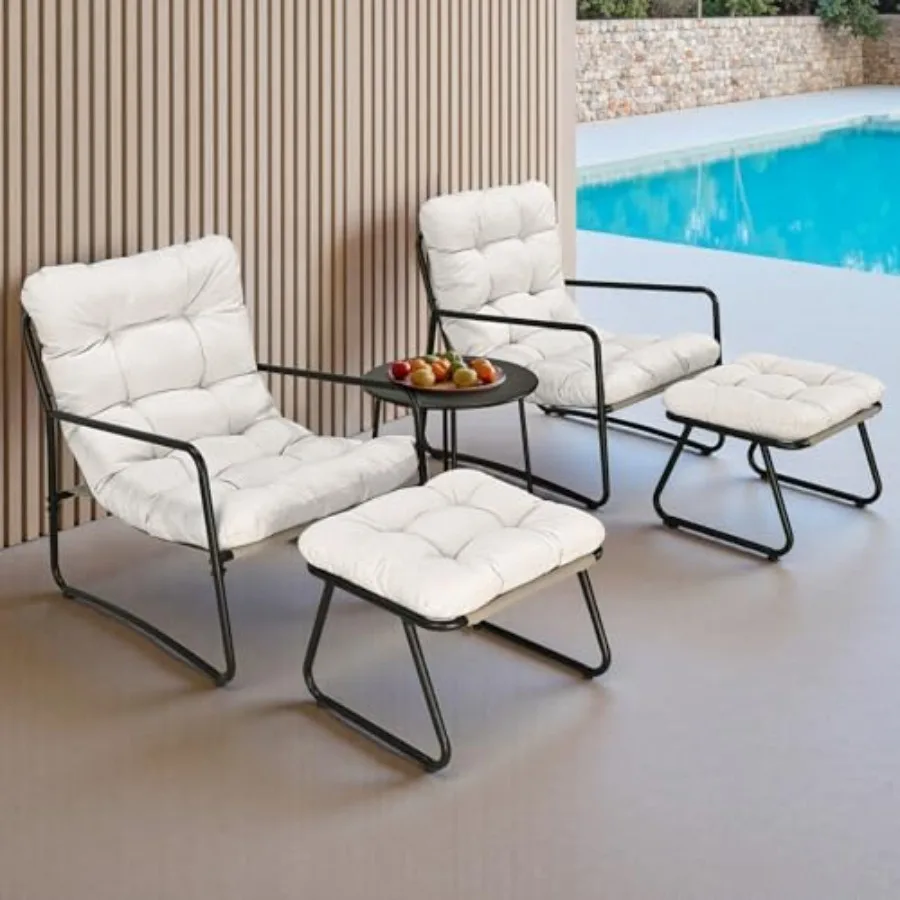 

SEEHHILL 5 Pieces Outdoor Conversation Set, Metal Patio Furniture Set with 2 Outdoor Accent Chairs, 2 Ottomans and Side Table,